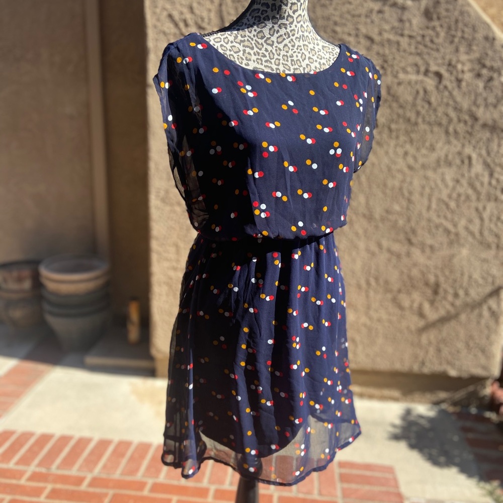 Polka dot Mini dress. Navy Blue.